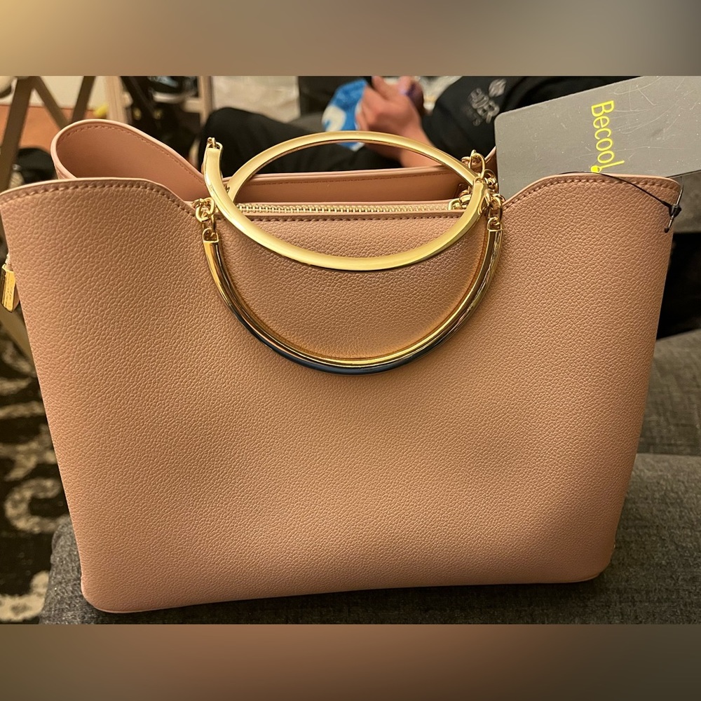 Blush Handbag with Gold Handle